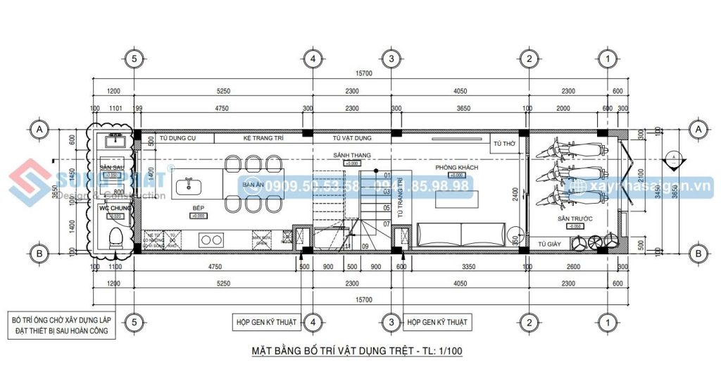 Mặt bằng bố trí vật dụng tầng trệt