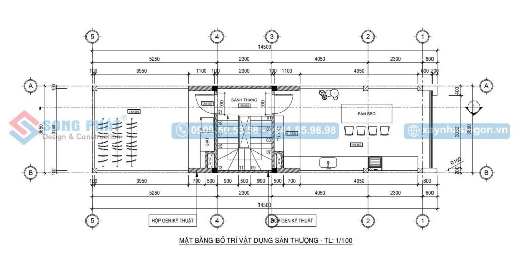 Mặt bằng bố trí vật dụng sân thượng