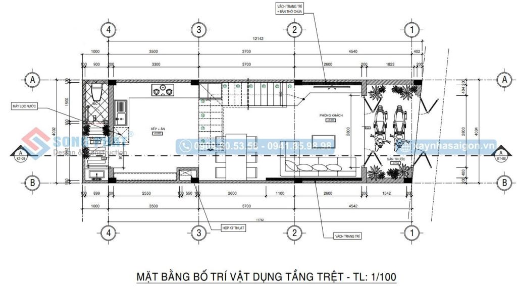 Mặt bằng bố trí vật dụng tầng trệt