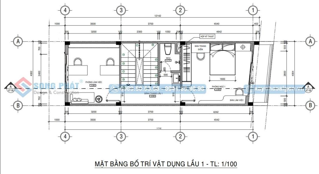 Mặt băng bố trí vật dụng lầu 1