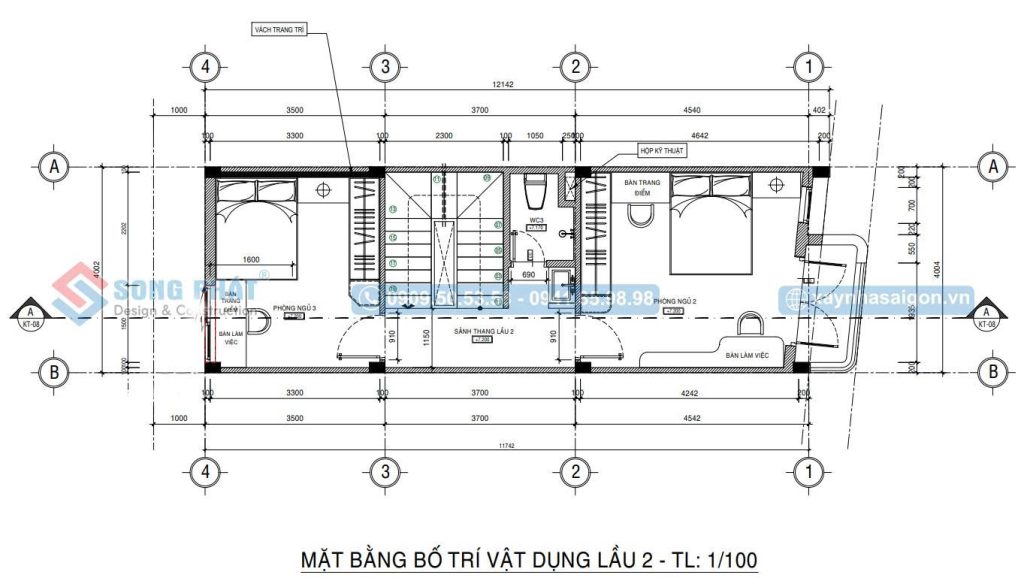 Mặt bằng bố trí vật dụng lầu 2