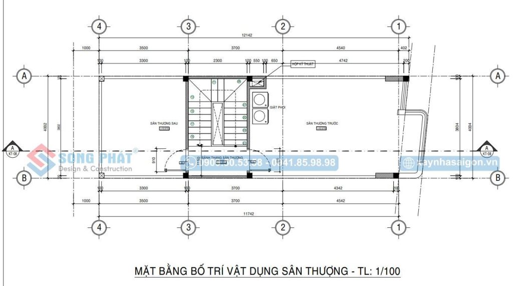 Mặt bằng bố trí vật dụng sân thượng