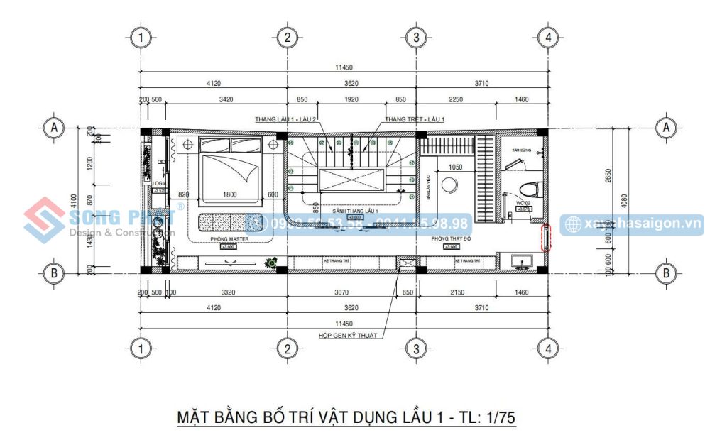 Mặt bằng bố trí công năng lầu 1