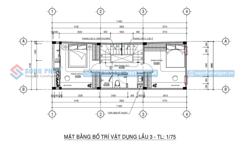 Mặt bằng bố trí công năng lầu 3