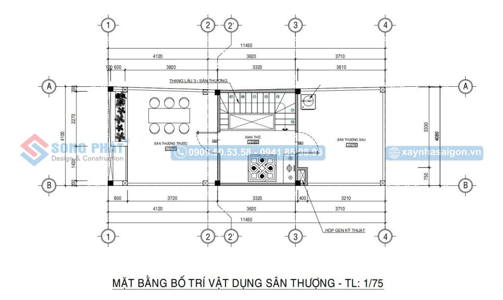 Mặt bằng bố trí công năng sân thượng