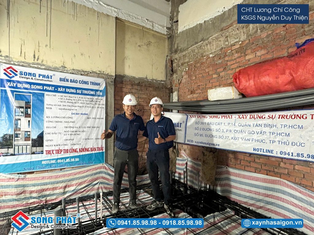 Đội ngũ Song Phát nghiệm thu thép sàn, giám sát quá trình đổ bê tông