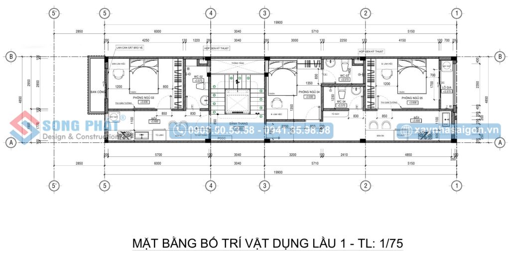 Mặt bằng bố trí vật dụng lầu 1
