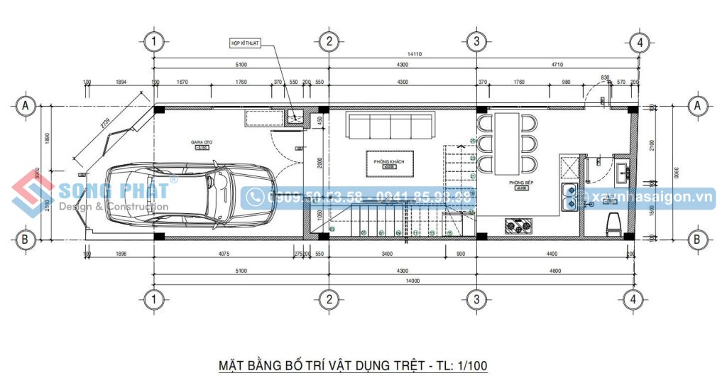 Mặt bằng bố trí vật dụng tầng trệt