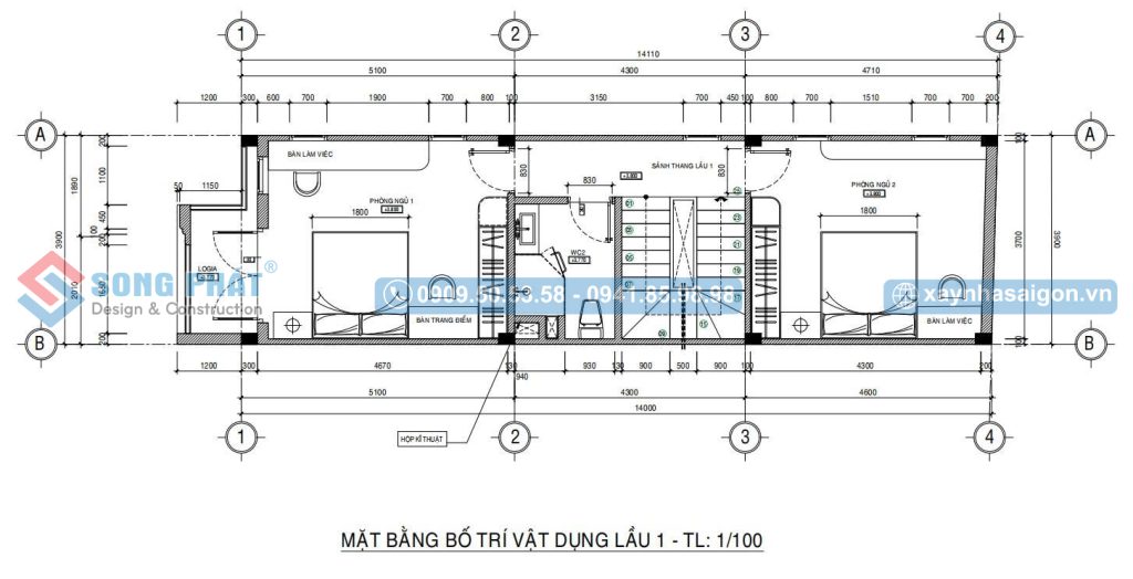 Mặt bằng bố trí vật dụng lầu 1