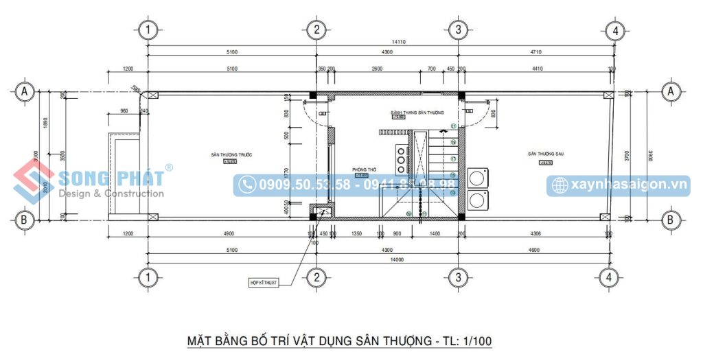 Mặt bằng bố trí vật dụng sân thượng