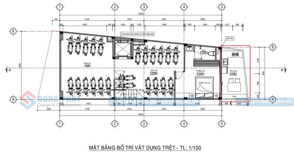 Mặt bằng bố trí vật dụng trệt