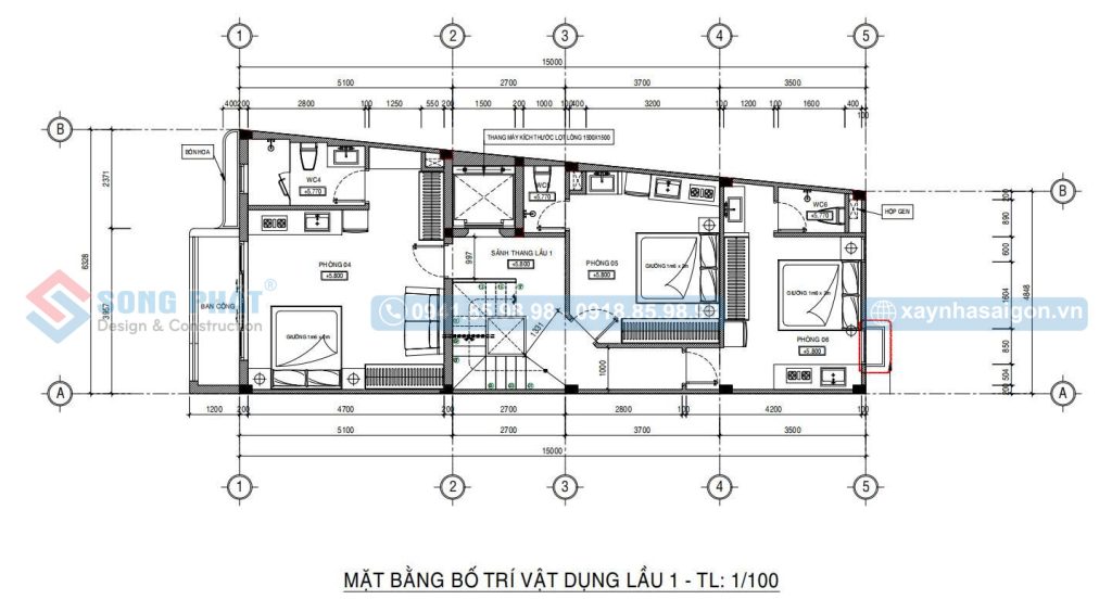 Mặt bằng bố trí vật dụng lầu 1