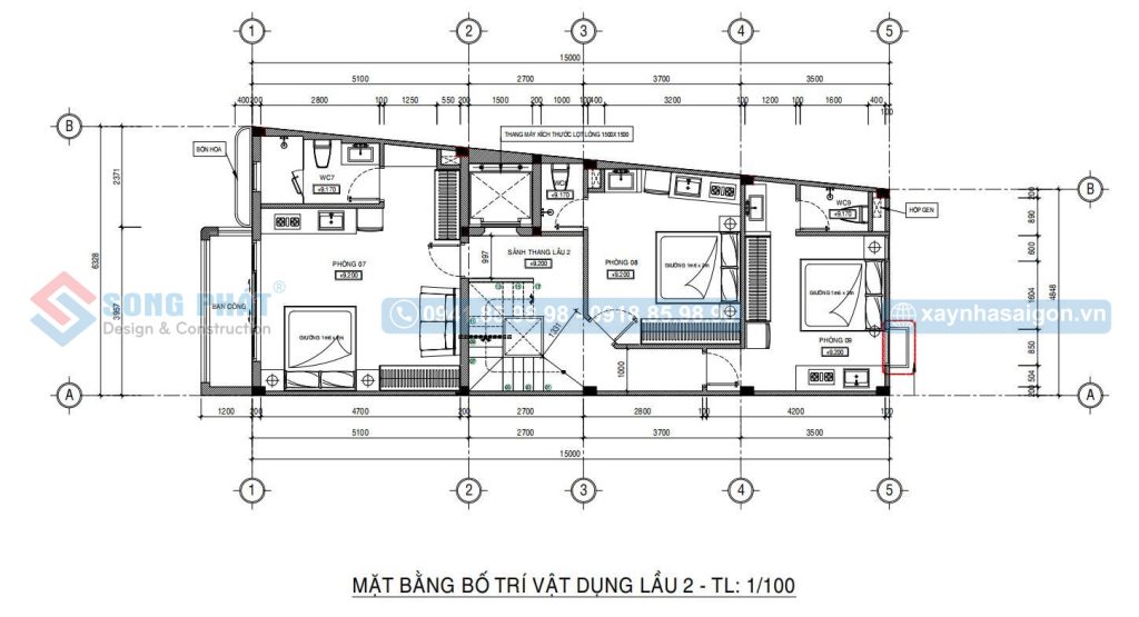 Mặt bằng bố trí vật dụng lầu 2