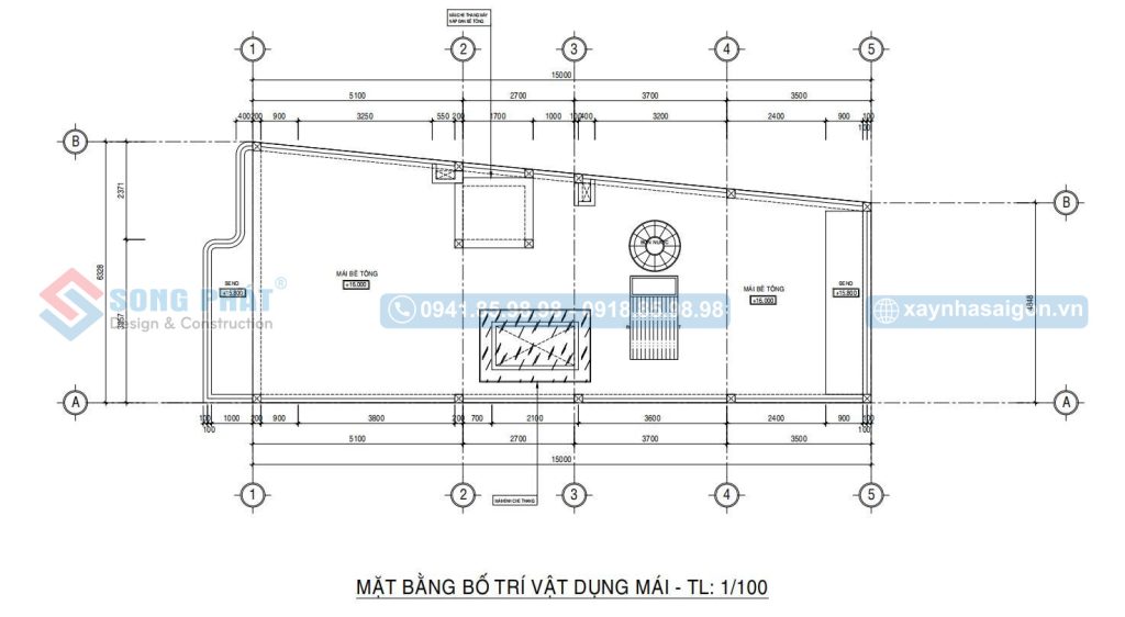 Mặt bằng bố trí vật dụng mái BTCT nhà 5 tầng 4m8x15m thóp hậu