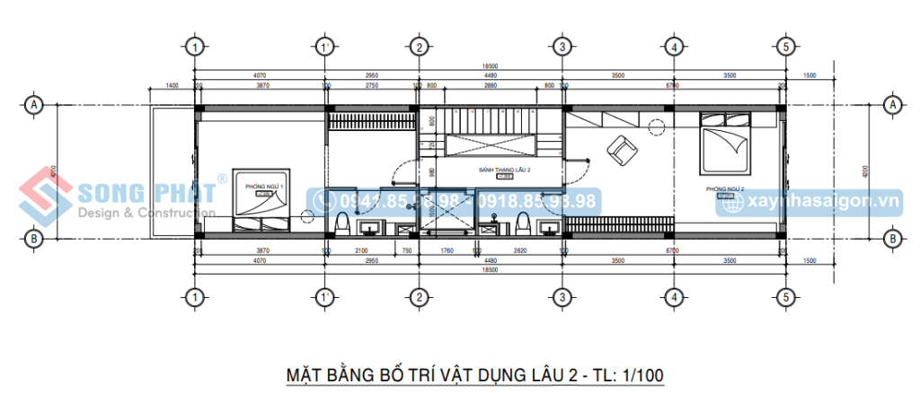Mặt bằng bố trí vật dụng lầu 2