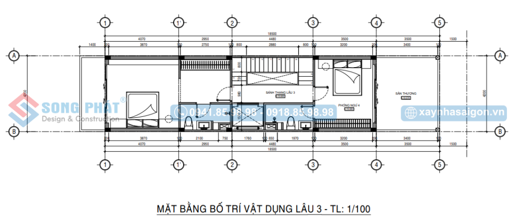 Mặt bằng bố trí vật dụng lầu 3