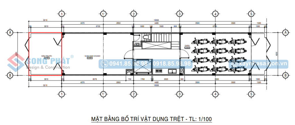 Mặt bằng bố trí vật dụng tầng trệt