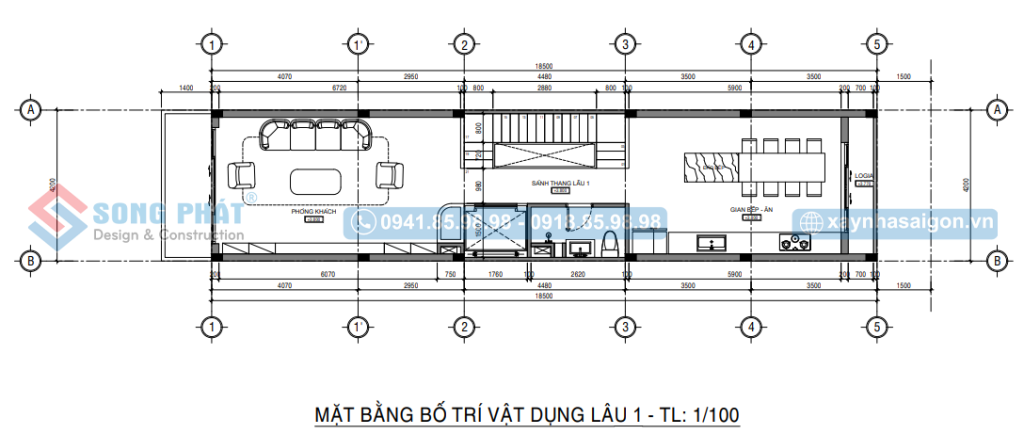 Mặt bằng bố trí vật dụng lầu 1