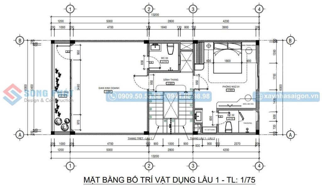 Mặt bằng bố trí vật dụng lầu 1