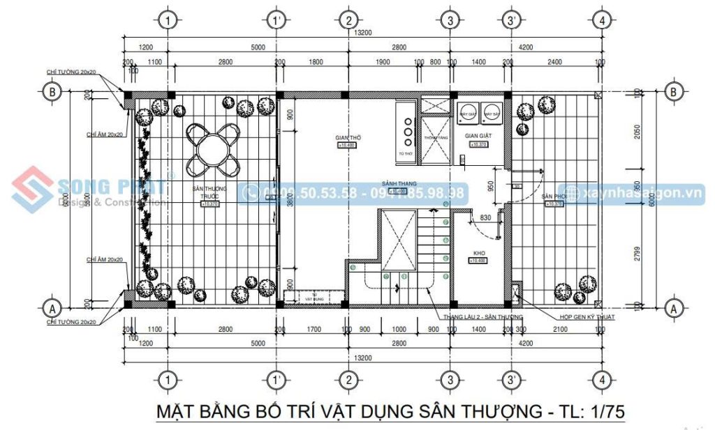 Mặt bằng bố trí vật dụng sân thượng