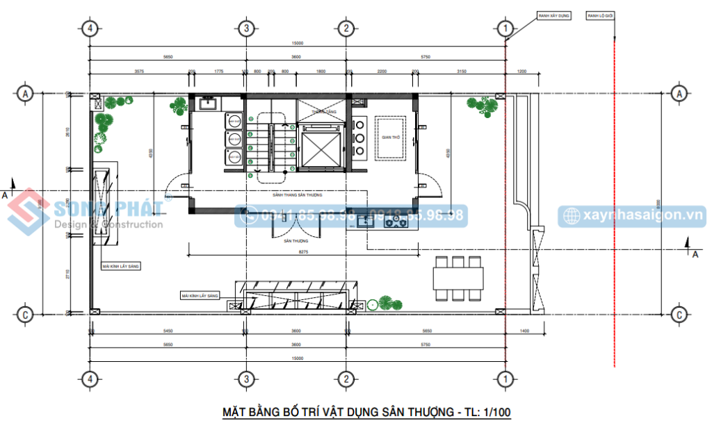 Mặt bằng bố trí vật dụng sân thượng