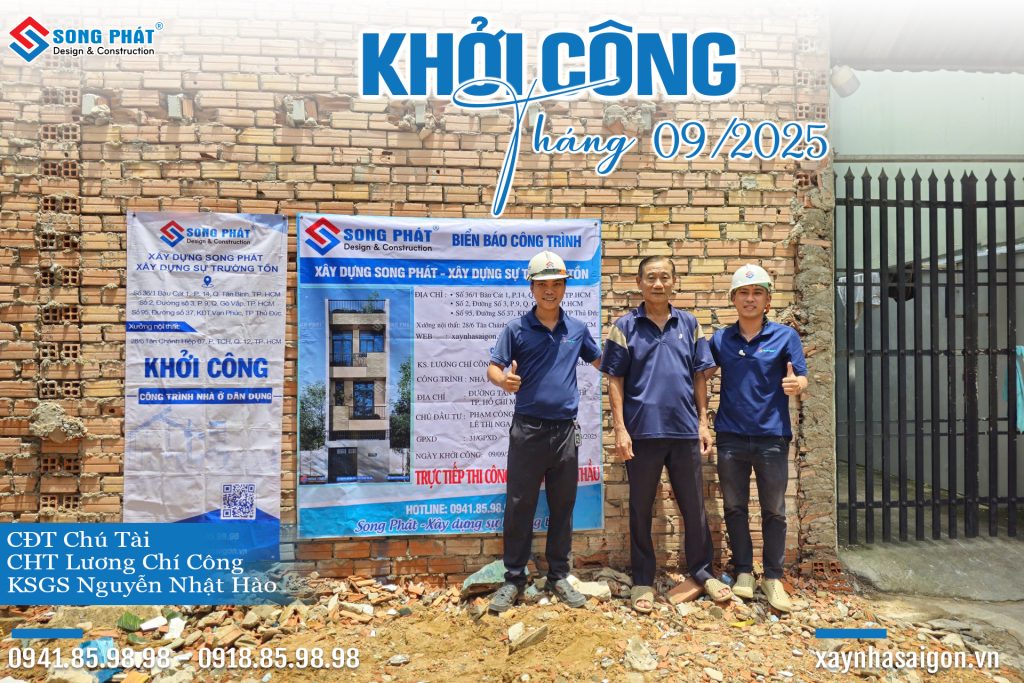 CĐT Chú Tài cùng đội ngũ Song Phát trong buổi định vị công trình