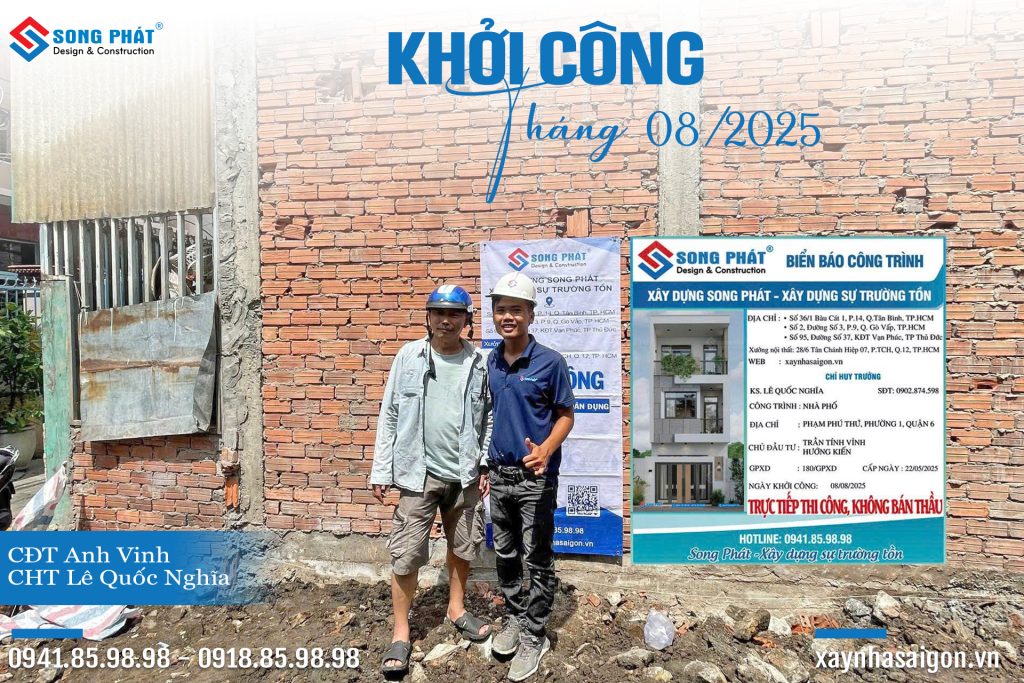CĐT Anh Vinh cùng đội ngũ Song Phát trong buổi định vị công trình 