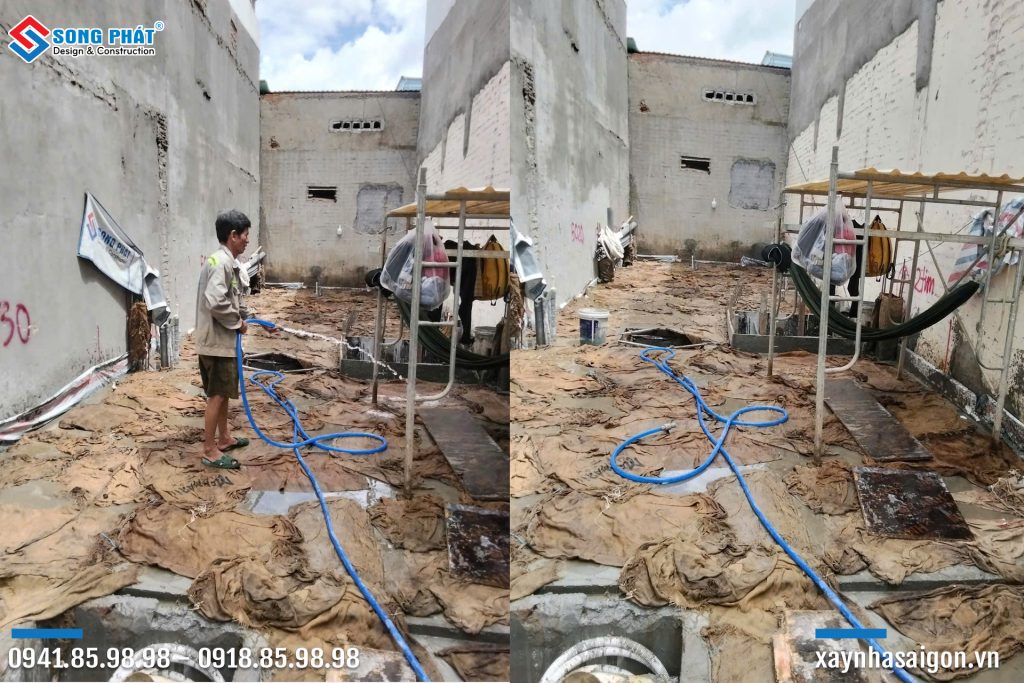 Bao che, tưới ẩm bảo dưỡng bê tông sàn 