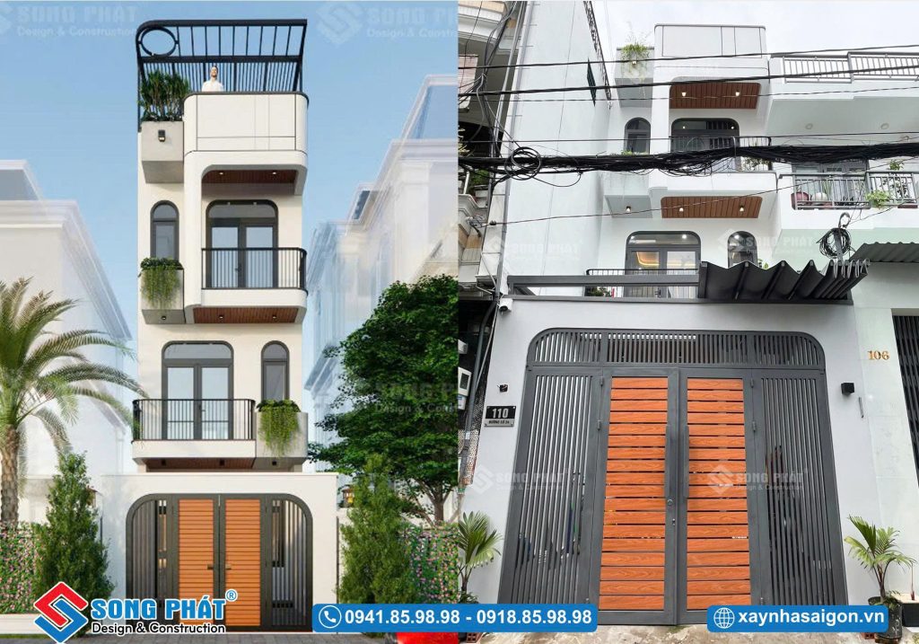 Mặt tiền ngôi nhà hoàn thiện giống phối cảnh