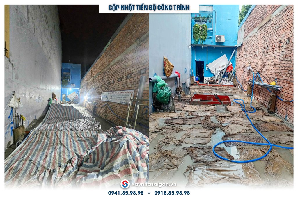 Bao che, tưới ẩm bảo dưỡng bê tông sàn 