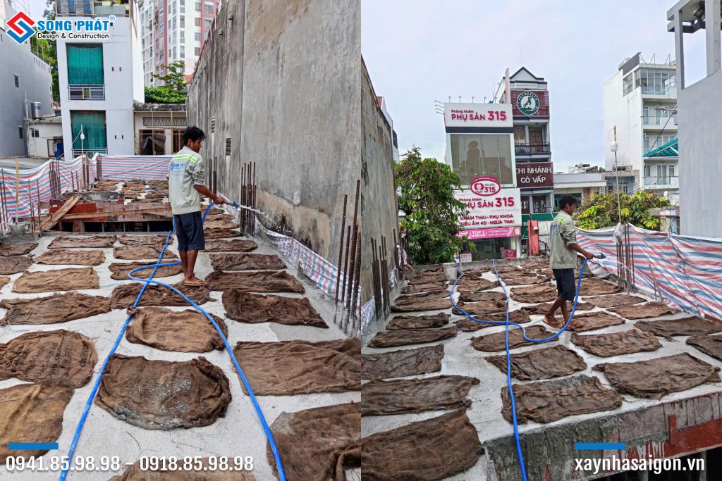 Bao che, tưới ẩm bảo dưỡng bê tông sàn 