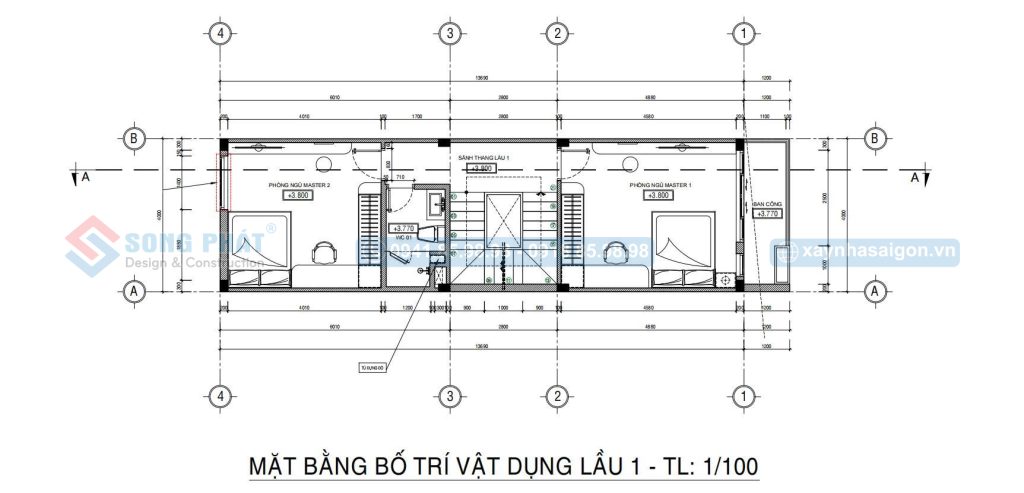Mặt bằng bố trí vật dụng lầu 1
