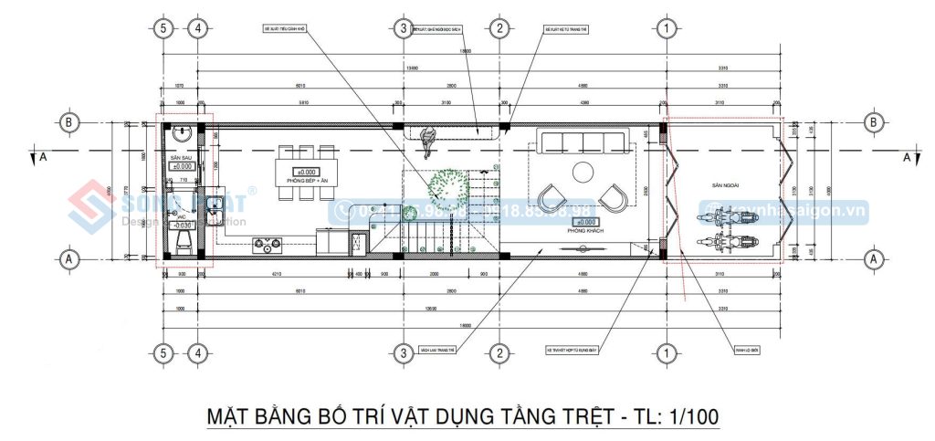 Mặt bằng bố trí vật dụng tầng trệt
