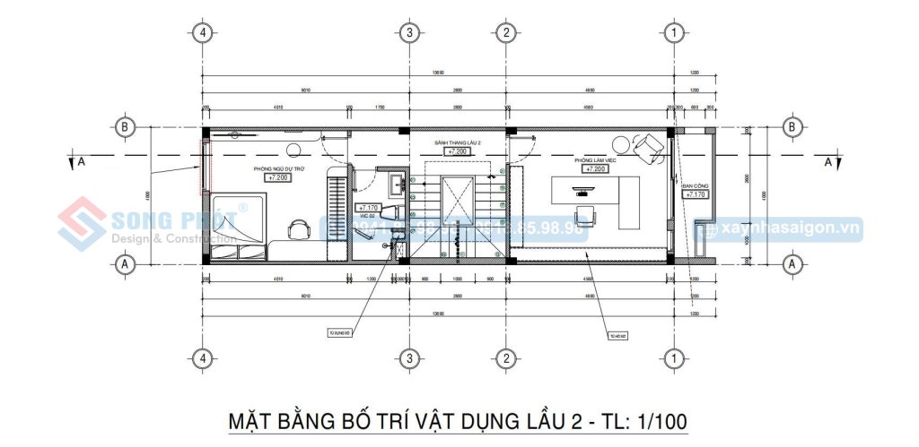 Mặt bằng bố trí vật dụng lầu 2