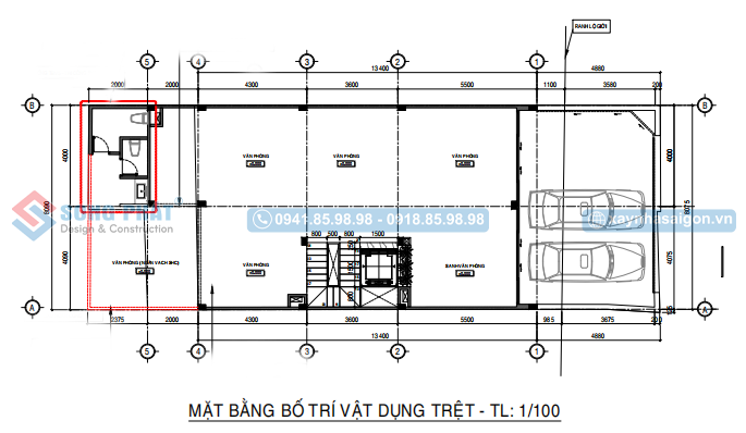 Mặt bằng bố trí vật dụng tầng trệt.