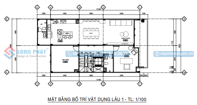 Mặt bằng bố trí vật dụng lầu 1