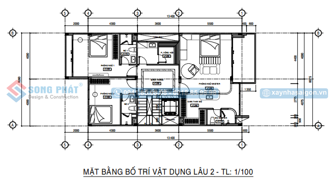 Mặt bằng bố trí vật dụng lầu 2