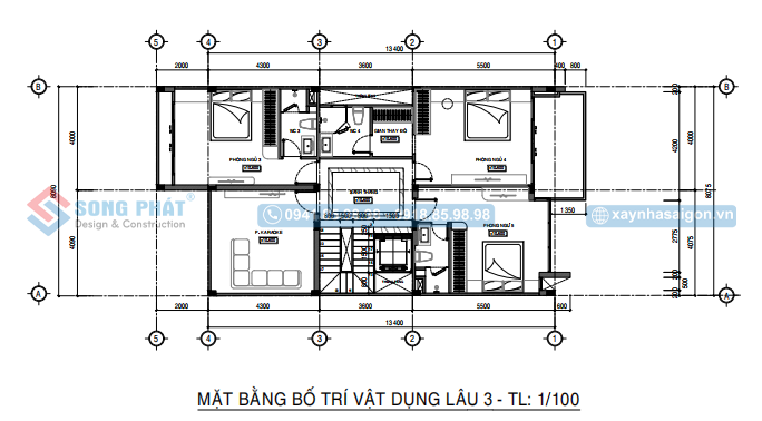 Mặt bằng bố trí vật dụng lầu 3