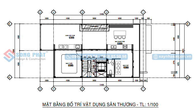 Mặt bằng bố trí vật dụng sân thượng
