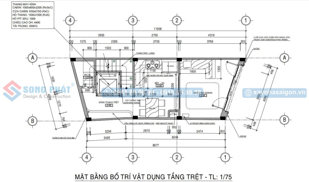Mặt bằng bố trí vật dụng tầng trệt