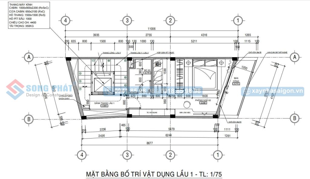 Mặt bằng bố trí vật dụng lầu 1