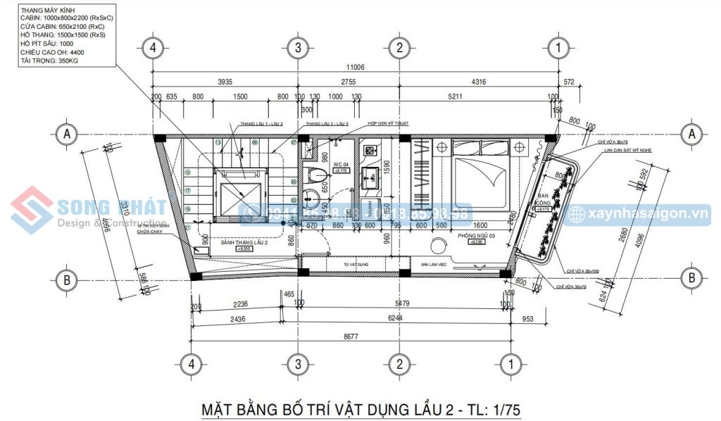 Mặt bằng bố trí vật dụng lầu 2