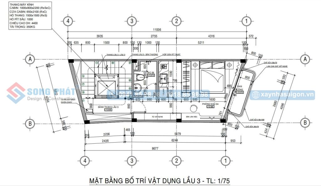 Mặt bằng bố trí vật dụng lầu 3