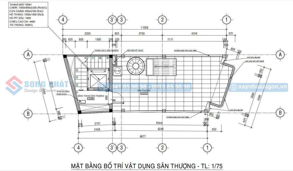 Mặt bằng bố trí vật dụng sân thượng