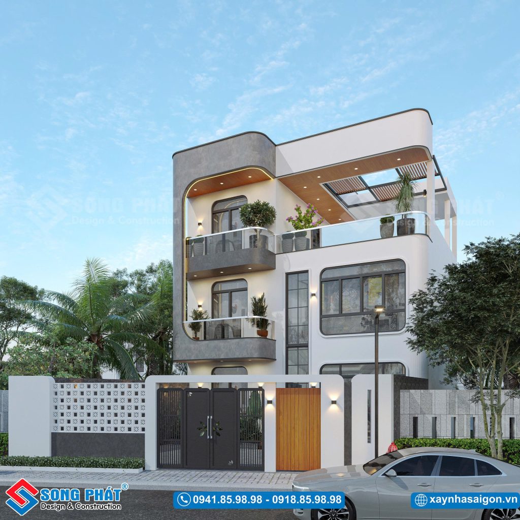 Góc nhìn nghiêng khoe trọn nét kiến trúc bo cong mềm mại, mang lại cảm giác thanh thoát và sang trọng.