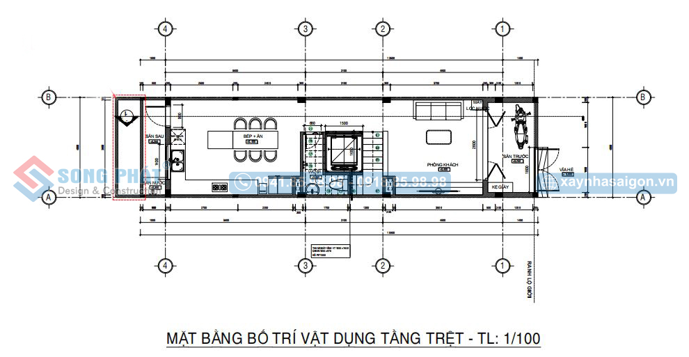 Mặt bằng bố trí vật dụng tầng trệt 