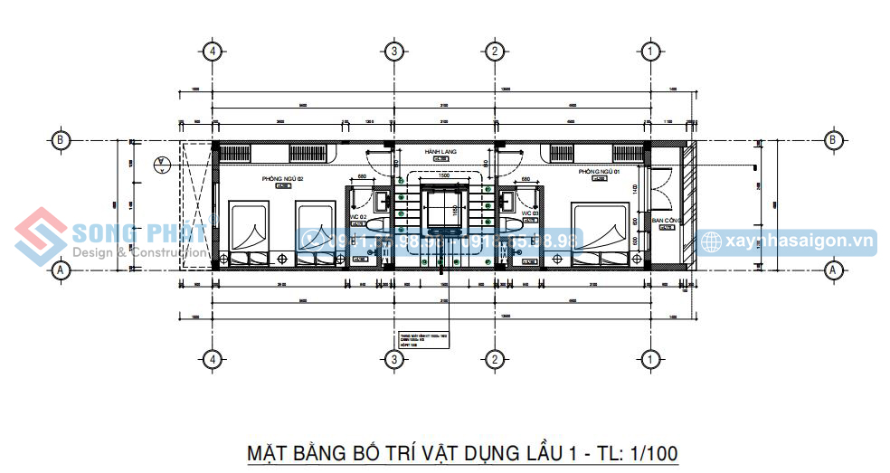 Mặt bằng bố trí vật dụng lầu 1