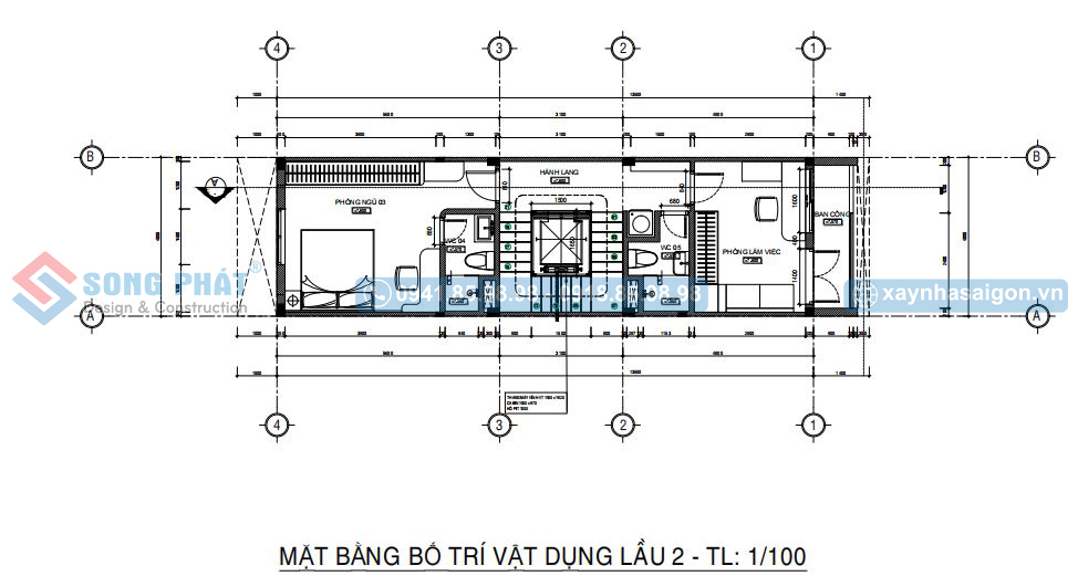 Mặt bằng bố trí vật dụng lầu 2