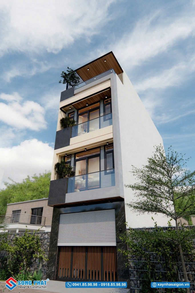 Một góc nhìn khác của mặt tiền nhà 1 trệt 3 lầu 4m4x16m