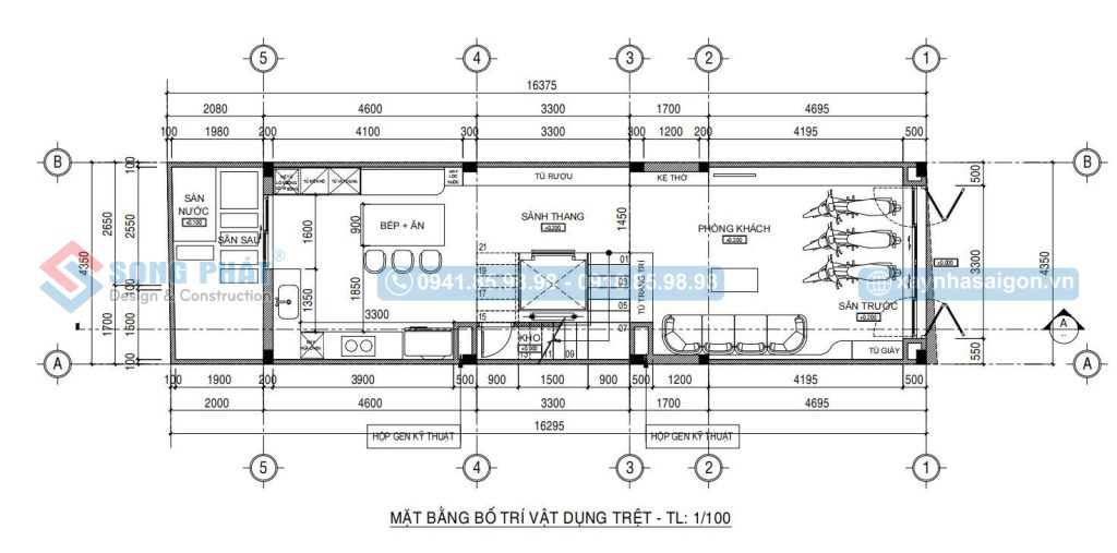 Mặt bằng bố trí vật dụng tầng trệt
